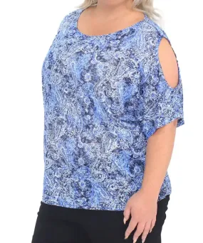 Ladies Printed Burn Out Cold Shoulder Top Ladies Printed Burn Out Cold Shoulder Top