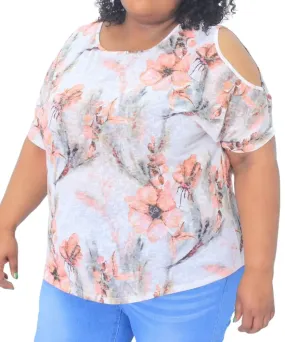 Ladies Printed Burn Out Cold Shoulder Top Ladies Printed Burn Out Cold Shoulder Top