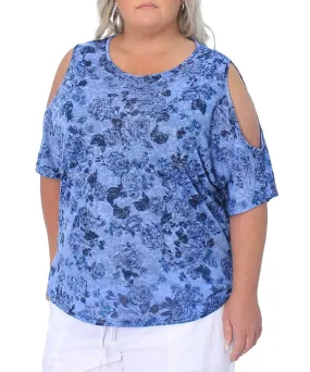 Ladies Printed Burn Out Cold Shoulder Top Ladies Printed Burn Out Cold Shoulder Top