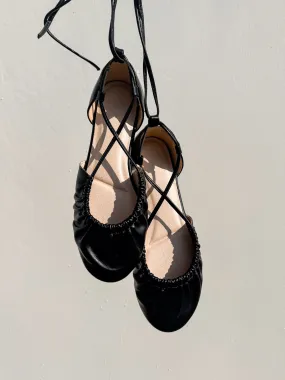 Laney Lace Up Ballet Flats in Black Laney Lace Up Ballet Flats in Black