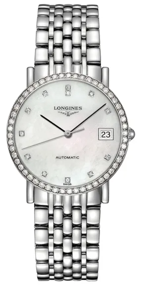 Longines Elegant Automatic Stainless Steel Mother-Of-Pearl Dial Diamonds Date Womens Watch L4.809.0.87.6 Longines Elegant Automatic Stainless Steel Mother-Of-Pearl Dial Diamonds Date Womens Watch L4.809.0.87.6
