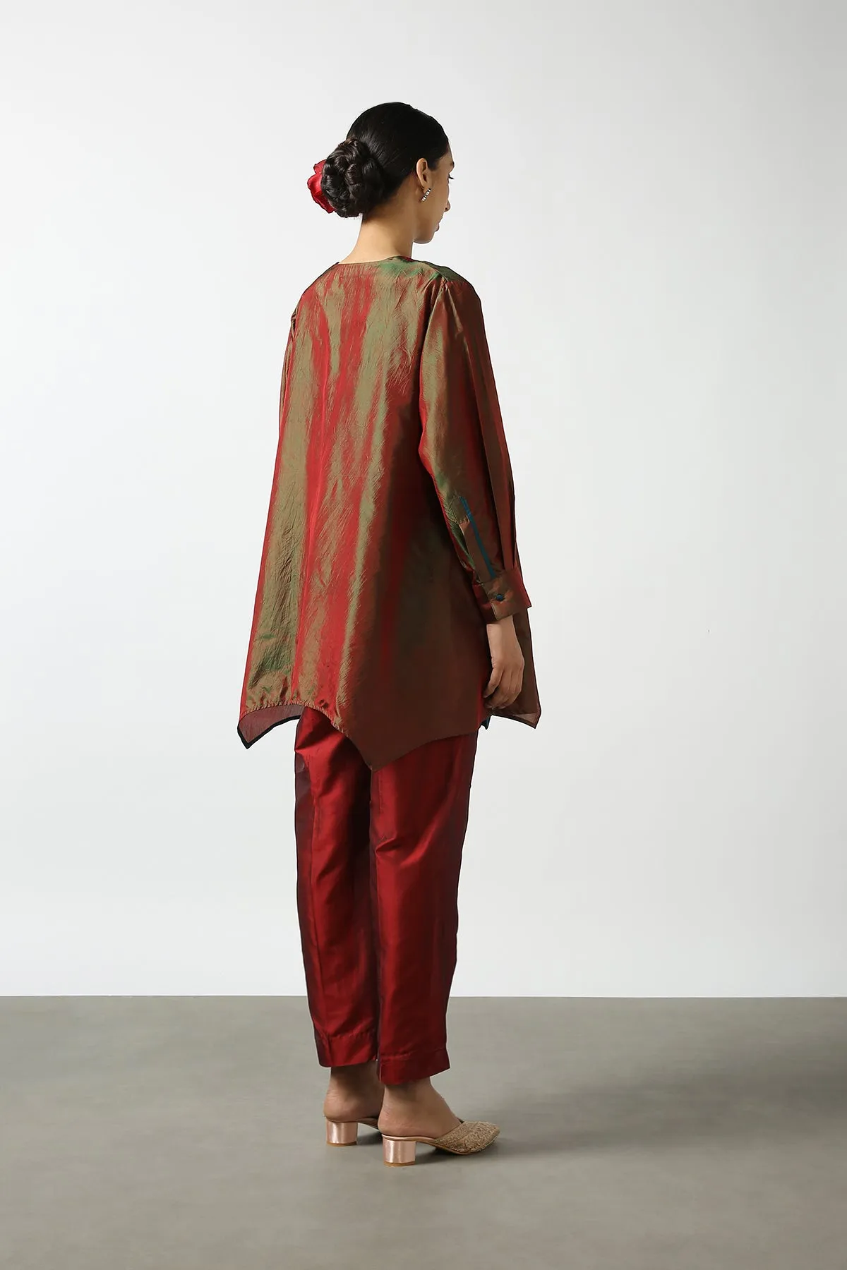 Maroon Silk Hand Embroidered Short Phiran Top