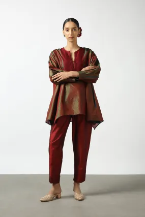 Maroon Silk Hand Embroidered Short Phiran Top Maroon Silk Hand Embroidered Short Phiran Top