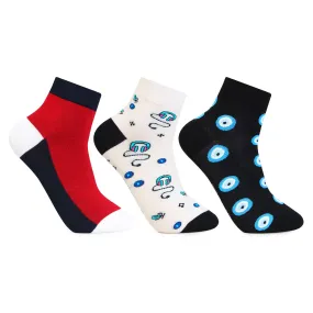 Men Funky Printed Ankle Bold Socks - Pack of 3 Men Funky Printed Ankle Bold Socks - Pack of 3