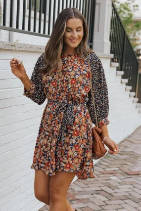 Multi Floral Print Waist Tie Mini Dress Multi Floral Print Waist Tie Mini Dress
