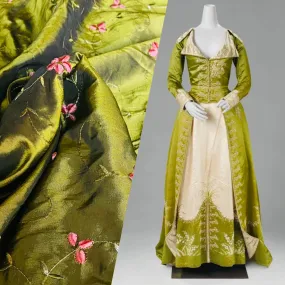 NEW Duchess Dahlila Olive Green Iridescence Faux Silk Embroidered Fabric NEW Duchess Dahlila Olive Green Iridescence Faux Silk Embroidered Fabric