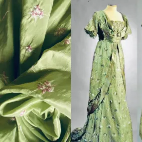 NEW Duchess Rosalie Lime Green Iridescence Faux Silk Embroidered Pink Floral Fabric NEW Duchess Rosalie Lime Green Iridescence Faux Silk Embroidered Pink Floral Fabric