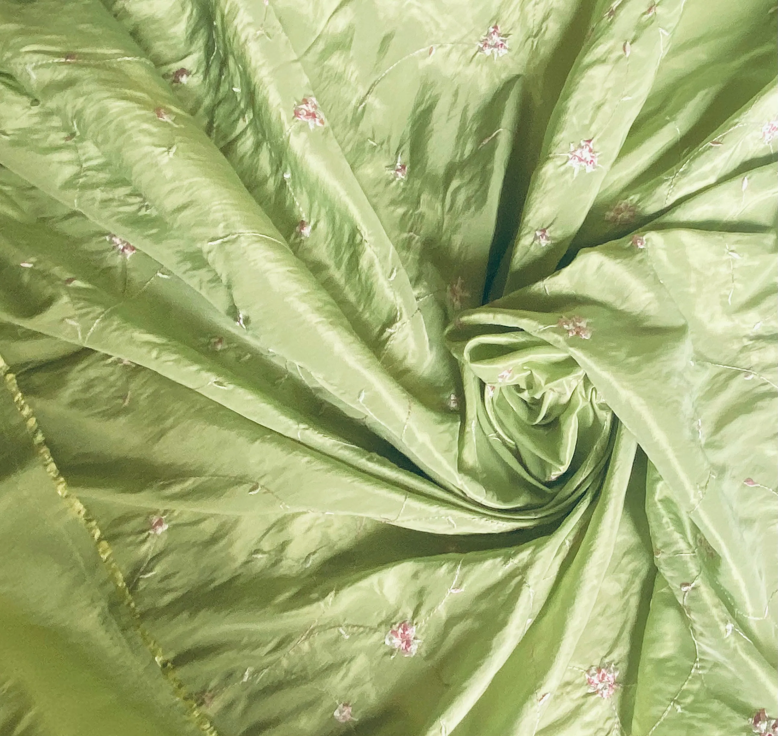 NEW Duchess Rosalie Lime Green Iridescence Faux Silk Embroidered Pink Floral Fabric