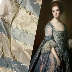 NEW Lady Kristen Designer 100% Silk Taffeta Embroidered Stripe Floral Fabric- Blue & Cream NEW Lady Kristen Designer 100% Silk Taffeta Embroidered Stripe Floral Fabric- Blue & Cream