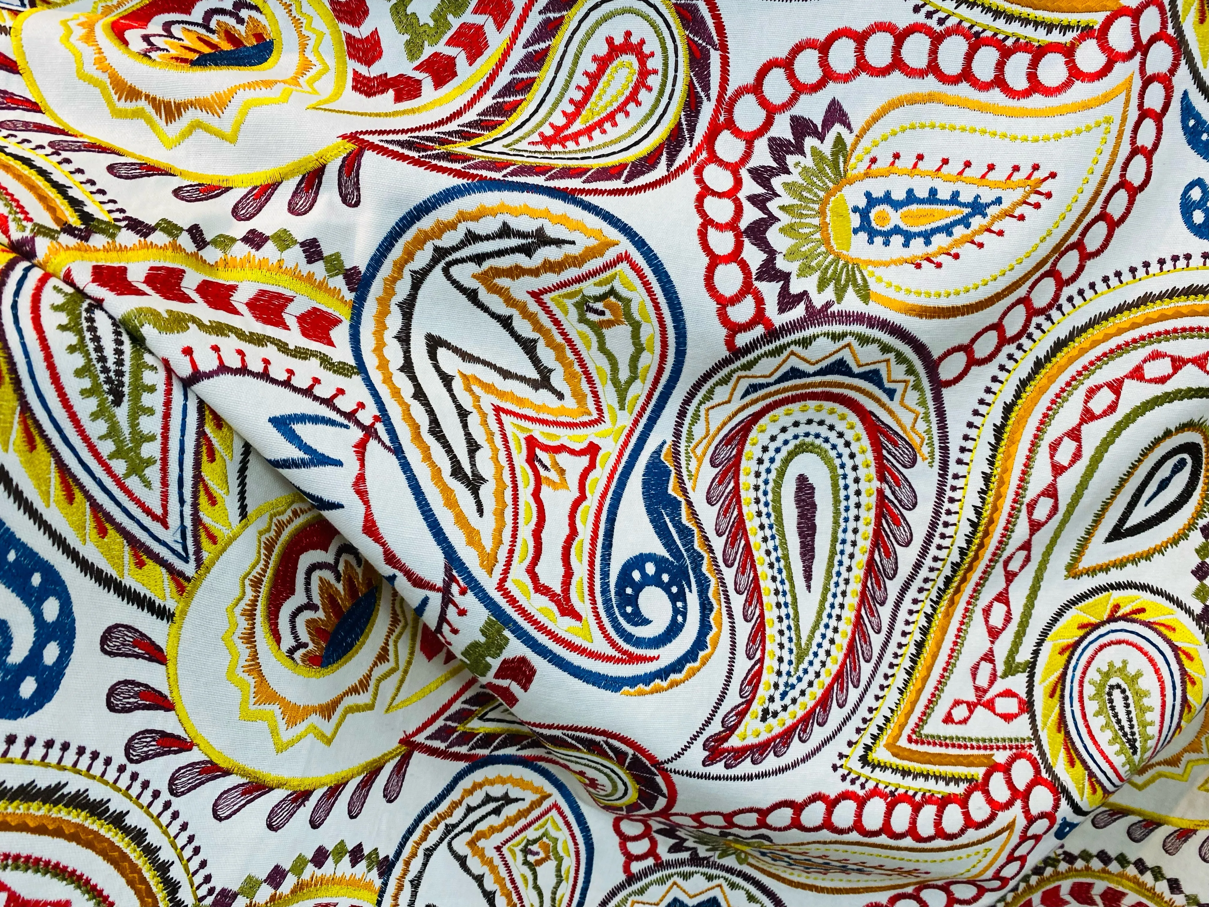 NEW Princess Audrey Designer 100% Cotton Paisley Fabric with Embroidery