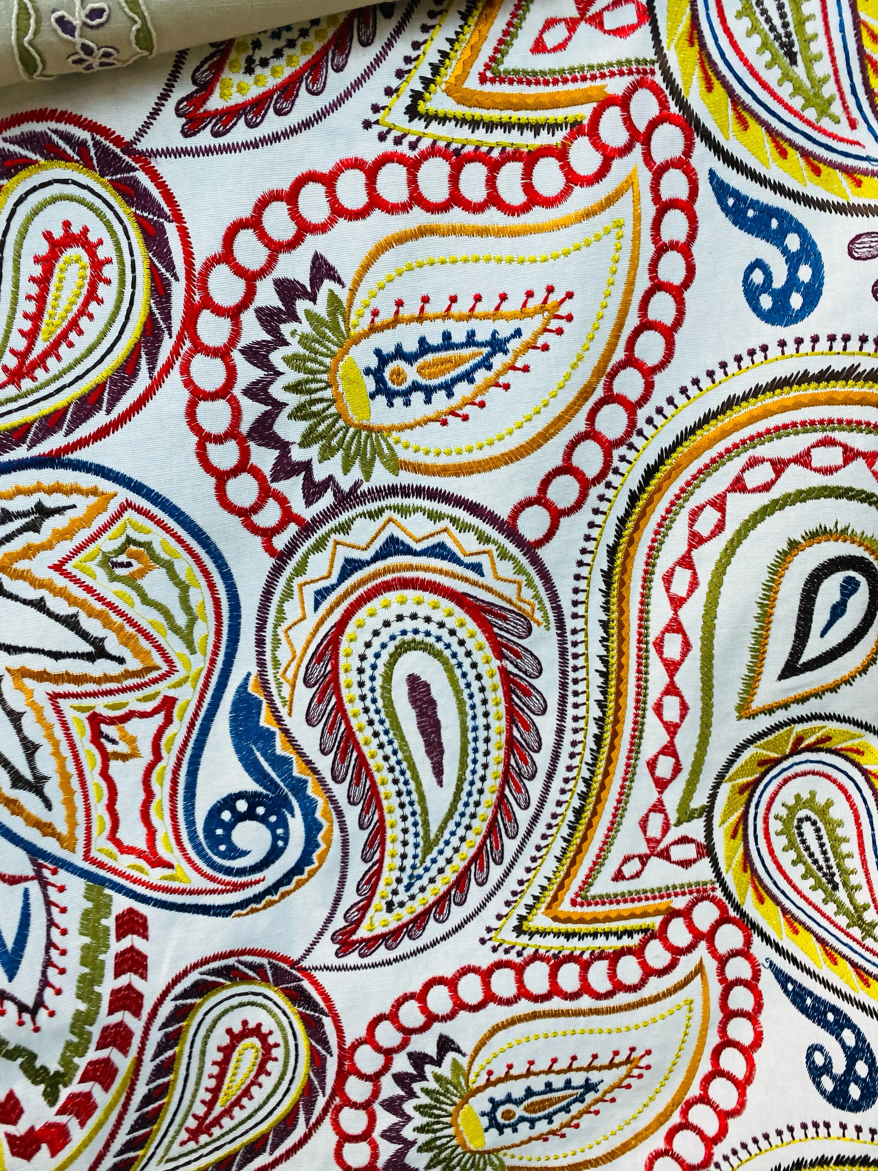 NEW Princess Audrey Designer 100% Cotton Paisley Fabric with Embroidery