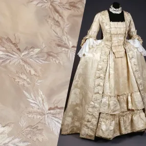 NEW Queen Lafayette Novelty Couture 100% Silk Taffeta Embroidered Leaf Motif Fabric Cream NEW Queen Lafayette Novelty Couture 100% Silk Taffeta Embroidered Leaf Motif Fabric Cream