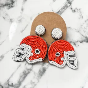 Orange Helmet Seed Bead Statement Earrings Orange Helmet Seed Bead Statement Earrings