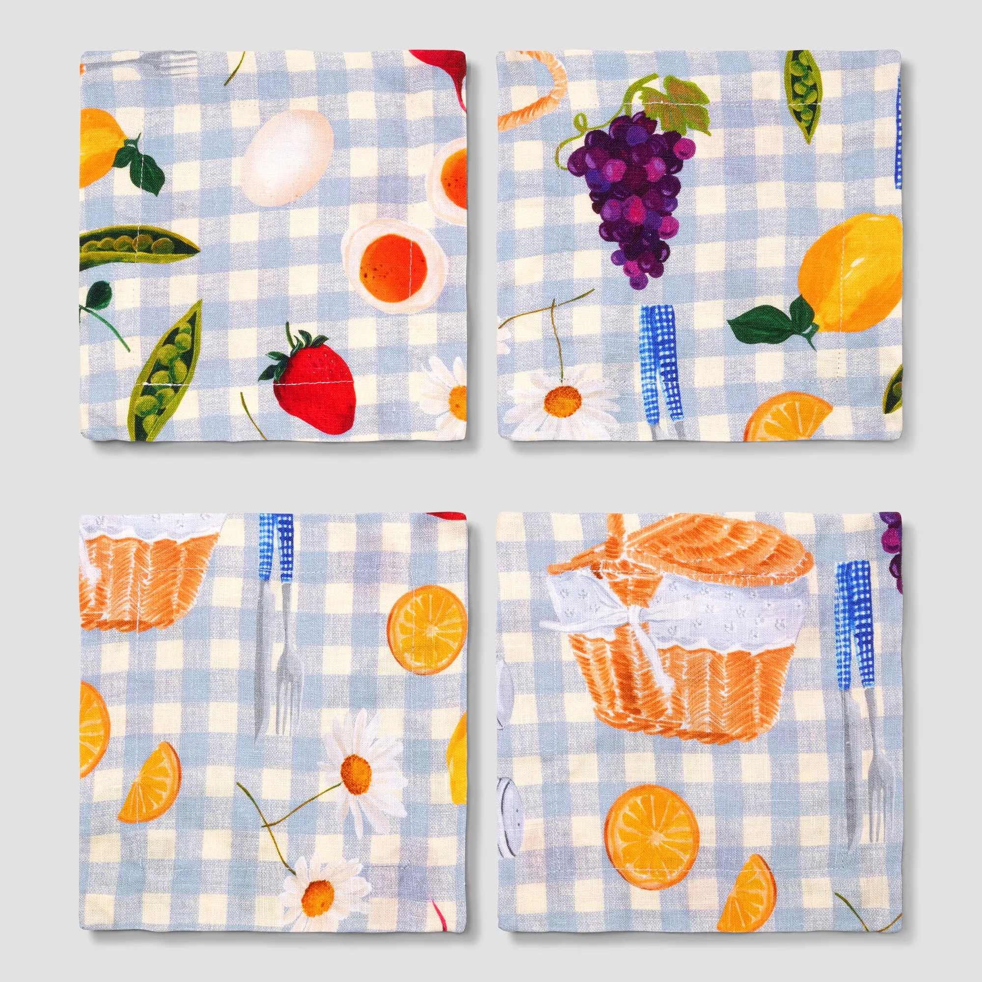 Picnic Alfresco Printed Linen Coasters Set of 4