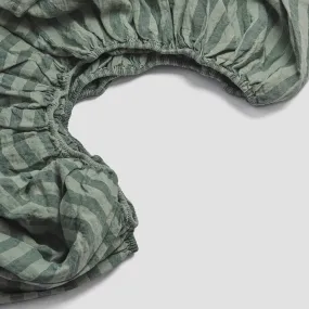 Pine Green Pembroke Stripe 100% Linen Fitted Sheet Pine Green Pembroke Stripe 100% Linen Fitted Sheet