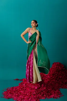 Pink , Green & Cream 3Color Saree Pink , Green & Cream 3Color Saree