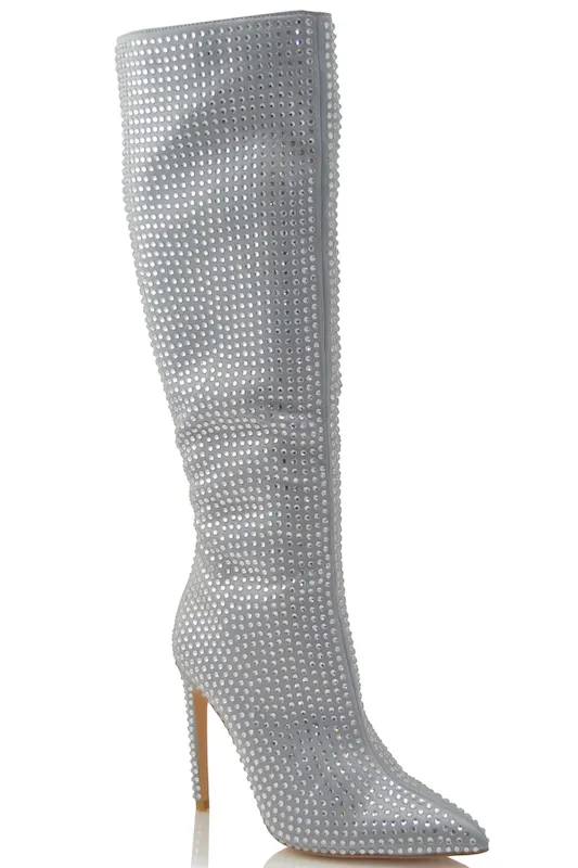 Pointed Toe calf High Studded Boots
