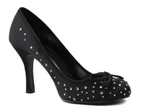 Satin Rhinestone Studded Low Heel Pump Satin Rhinestone Studded Low Heel Pump