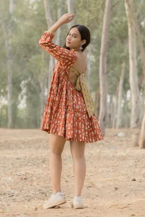Sonia Red Printed Dress Back Open Sonia Red Printed Dress Back Open