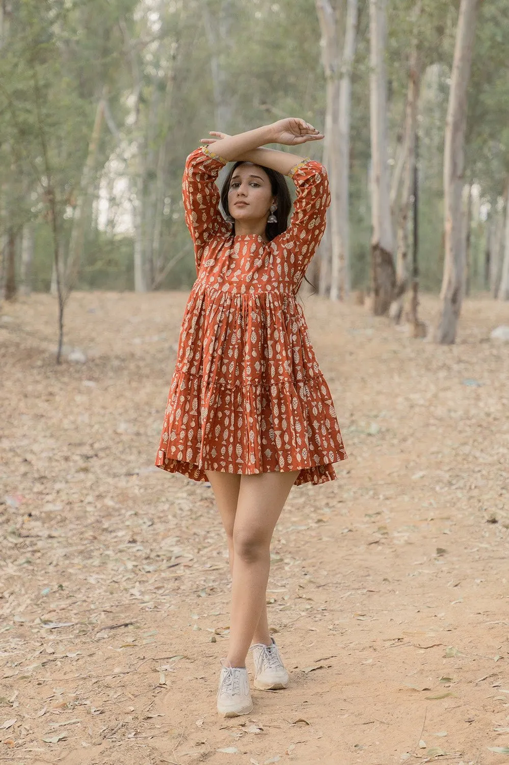 Sonia Red Printed Dress Back Open