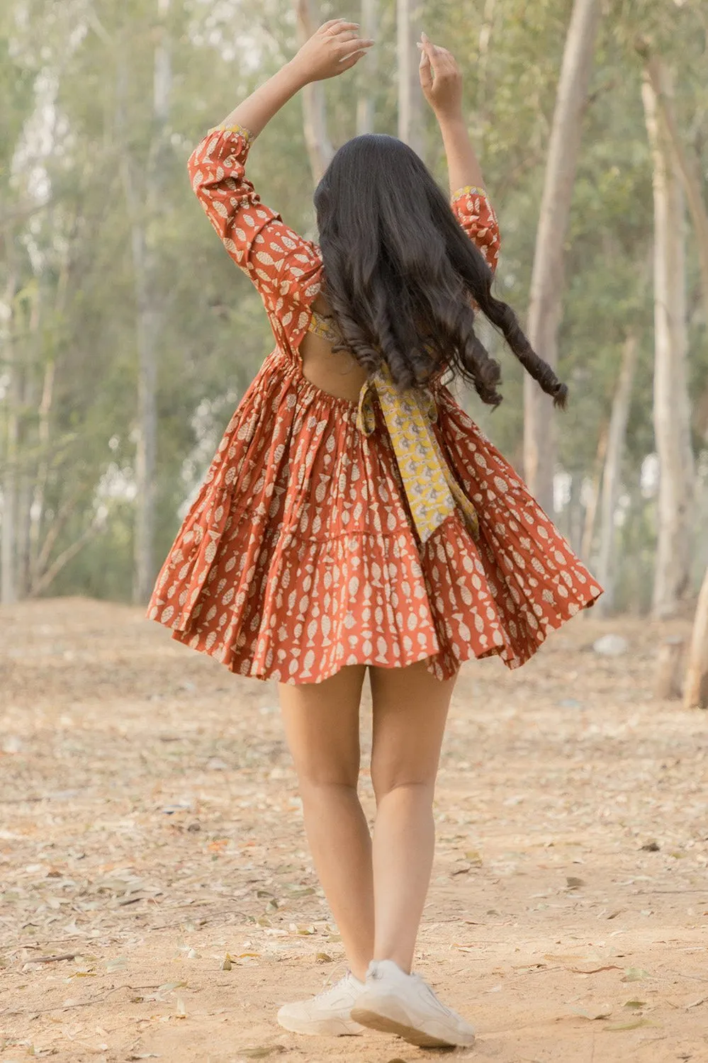 Sonia Red Printed Dress Back Open