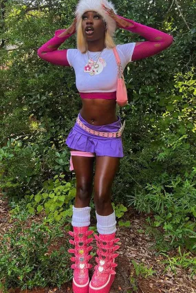Suki Low Rise Mini Kilt Style Skirt in Periwinkle Purple Suki Low Rise Mini Kilt Style Skirt in Periwinkle Purple