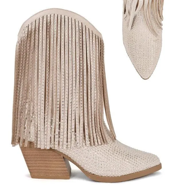 VALDA LOW SHAFT WESTERN BOOT WITH RHINESTONES FRINGE