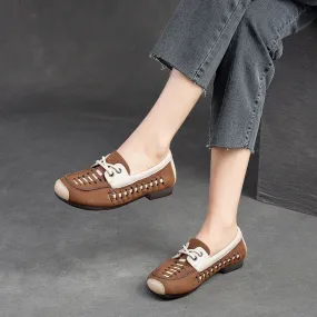 Women Hollow Breathable Leather Soft Flats Women Hollow Breathable Leather Soft Flats