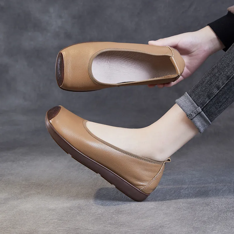 Women Retro Soft Solid Leather Casual Flats