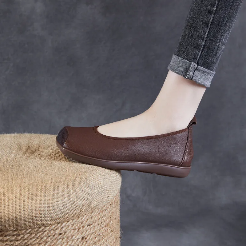 Women Retro Soft Solid Leather Casual Flats