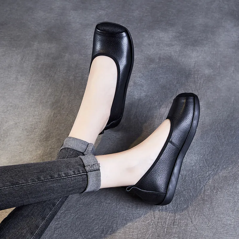 Women Retro Soft Solid Leather Casual Flats