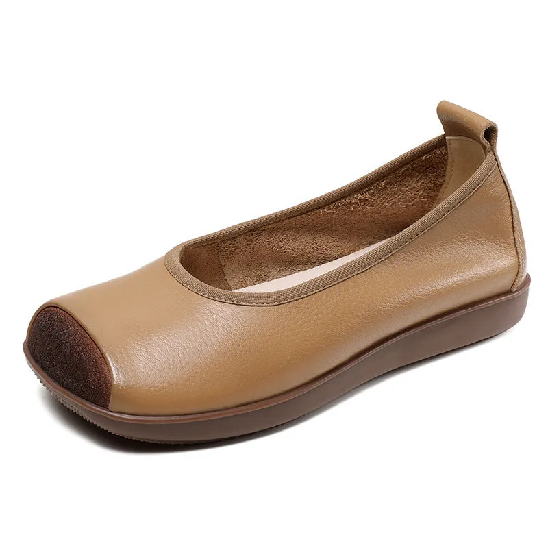 Women Retro Soft Solid Leather Casual Flats