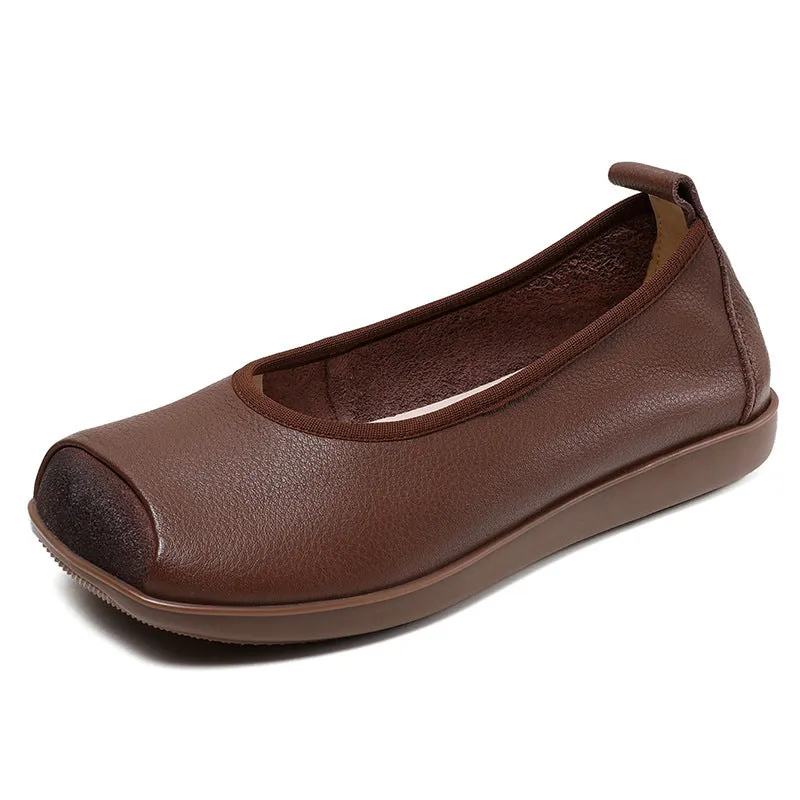 Women Retro Soft Solid Leather Casual Flats