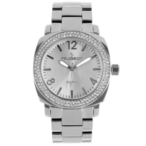 Women's 40mm Silver Boyfriend Bracelet Watch with Crystal Bezel Women's 40mm Silver Boyfriend Bracelet Watch with Crystal Bezel